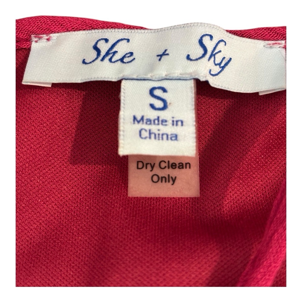 She‎ + Sky Dress Womens Small Burgundy Gauze Babydoll Lace Tie Back Lined - Picture 3 of 11